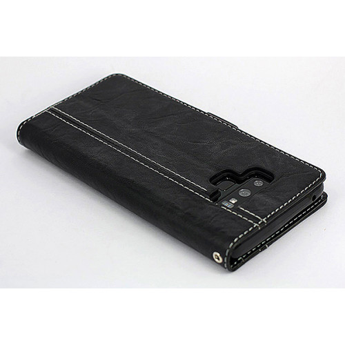 Черный кожаный чехол-книжка для Samsung Galaxy Note 9 с отделом для пластиковых карт и магнитной застежкой