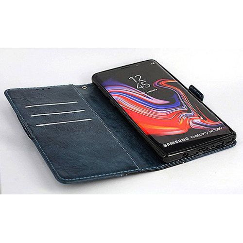 Синий кожаный чехол-книжка для Samsung Galaxy Note 9 с отделом для пластиковых карт и магнитной застежкой