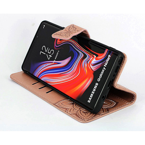 Дизайнерский фирменный чехол для Samsung Galaxy Note 9 с магнитной застежкой и отделом для пластиковых карт розовый