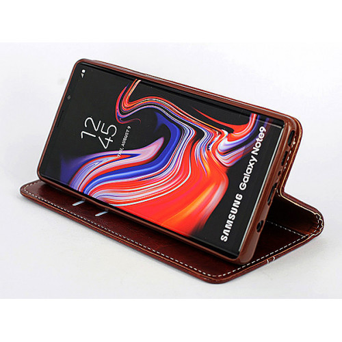 Дизайнерский коричневый кожаный чехол-книжка для Samsung Galaxy Note 9 с отделом для пластиковых карт