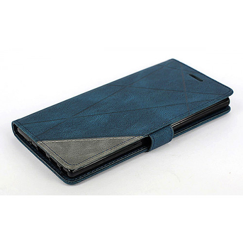 Синий кожаный чехол-книжка для Самсунг Галакси 10 Плюс с отделом для пластиковых карт 
