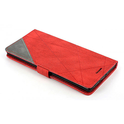 Красный кожаный чехол-книжка для Самсунг Гелакси Ноут 10 Плюс отделом для пластиковых карт
