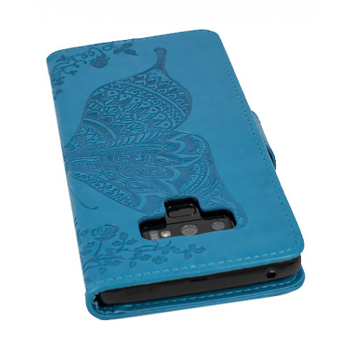 Дизайнерский фирменный чехол для Samsung Galaxy Note 9 с магнитной застежкой и отделом для пластиковых карт голубой