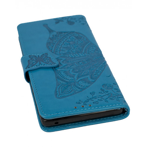 Дизайнерский фирменный чехол для Samsung Galaxy Note 9 с магнитной застежкой и отделом для пластиковых карт голубой