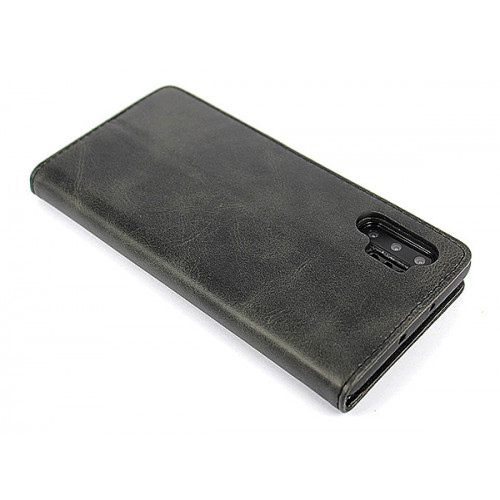 Черный кожаный премиум чехол-книжка для Samsung Galaxy Note 10 Plus с отделом для пластиковых карт
