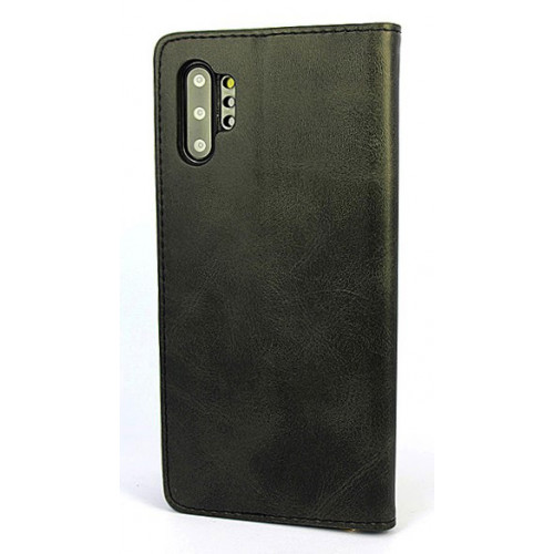 Черный кожаный премиум чехол-книжка для Samsung Galaxy Note 10 Plus с отделом для пластиковых карт