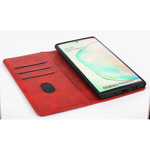 Красный кожаный премиум чехол-книжка для Samsung Galaxy Note 10 Plus с отделом для пластиковых карт