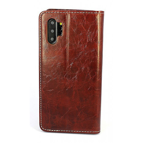 Дизайнерский коричневый кожаный чехол-книжка для Samsung Galaxy Note 10 Plus с отделом для пластиковых карт
