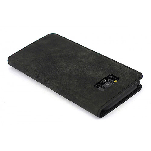 Черный кожаный премиум чехол-книжка для Samsung Galaxy S8 Plus с отделом для пластиковых карт
