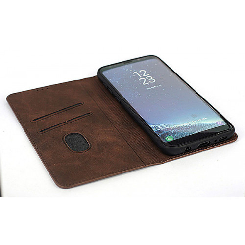 Коричневый кожаный премиум чехол-книжка для Samsung Galaxy S8 Plus с отделом для пластиковых карт