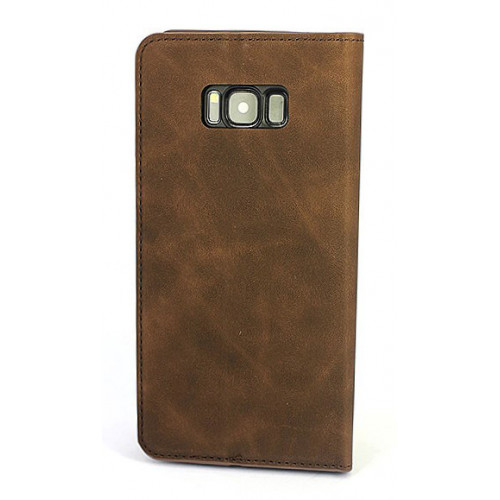 Коричневый кожаный премиум чехол-книжка для Samsung Galaxy S8 Plus с отделом для пластиковых карт