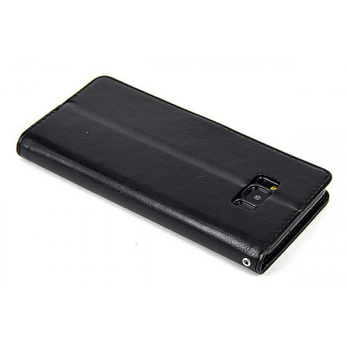 Кожаный премиум чехол для Самсунг Галакси S8 Плюс с магнитной застежкой и отделом для пластиковых карт черного цвета