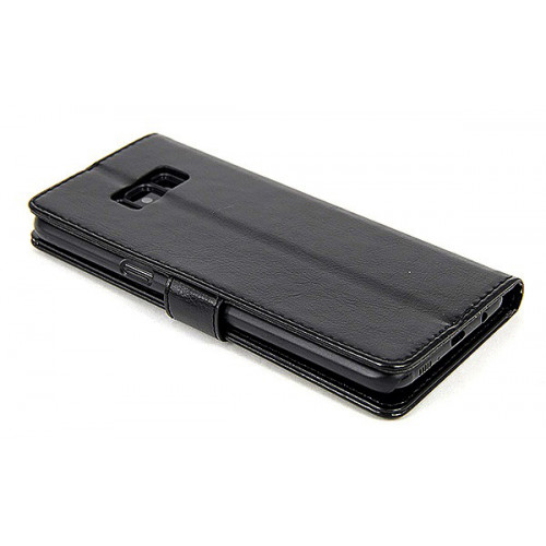 Кожаный премиум чехол для Самсунг Галакси S8 Плюс с магнитной застежкой и отделом для пластиковых карт черного цвета