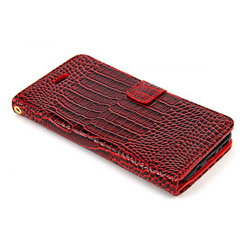 Лакированный красный чехол-книжка под крокодила для Samsung Galaxy S8 Plus с отделом для пластиковых карт