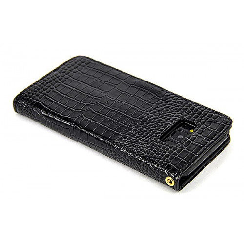 Лакированный черный чехол-книжка под крокодила для Samsung Galaxy S8 Plus с отделом для пластиковых карт
