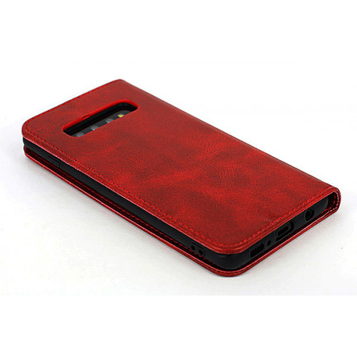 Красный кожаный премиум чехол-книжка для Samsung Galaxy S10 Plus с отделом для пластиковых карт