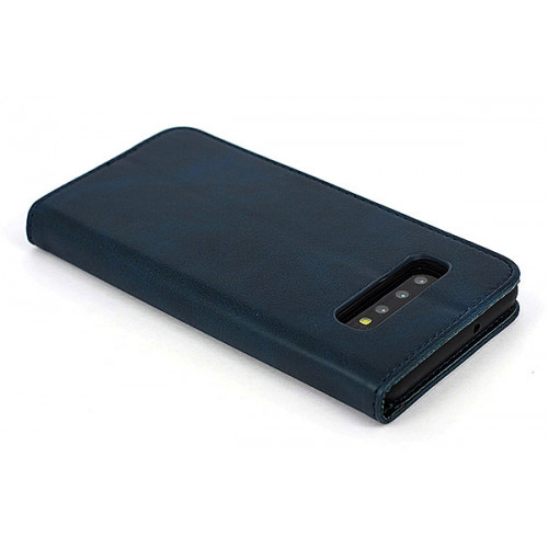 Синий кожаный премиум чехол-книжка для Samsung Galaxy S10 Plus с отделом для пластиковых карт