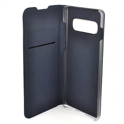 Кожаный фирменный чехол Flip Wallet для Samsung Galaxy S10 Plus синего цвета с отделом для пластиковых карт