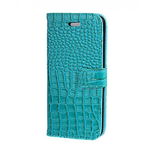 Лакированный голубой чехол-книжка под крокодила для Samsung Galaxy S10 Plus с отделом для пластиковых карт