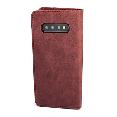 Бордовый кожаный премиум чехол-книжка для Samsung Galaxy S10 Plus с отделом для пластиковых карт 