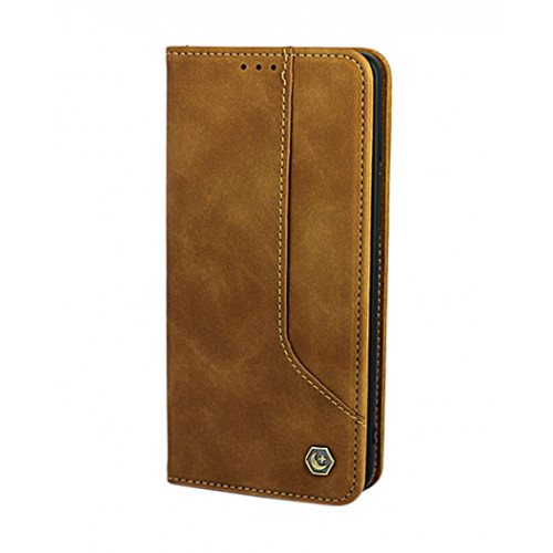 Фирменный кожаный коричневый кейс для Samsung Galaxy S23 Plus с отделом для пластиковых карт