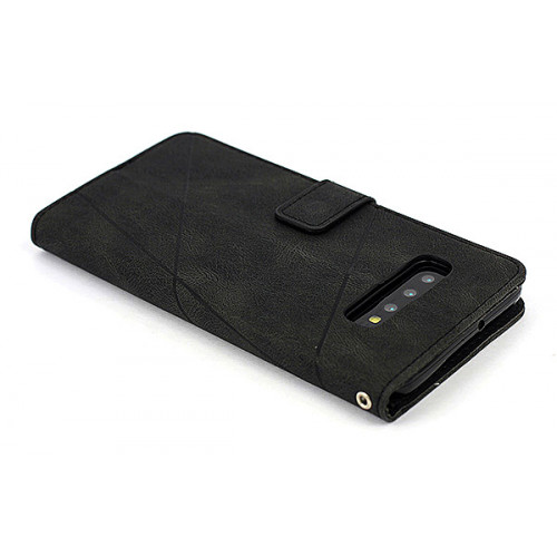 Черный кожаный премиум чехол-книжка для Samsung Galaxy S10 Plus с отделом для пластиковых карт 
