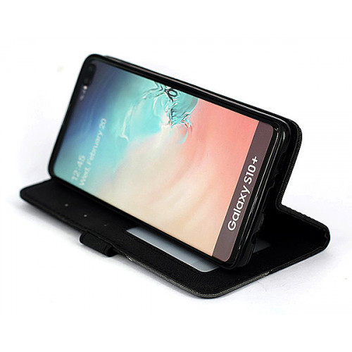 Черный кожаный премиум чехол-книжка для Samsung Galaxy S10 Plus с отделом для пластиковых карт 