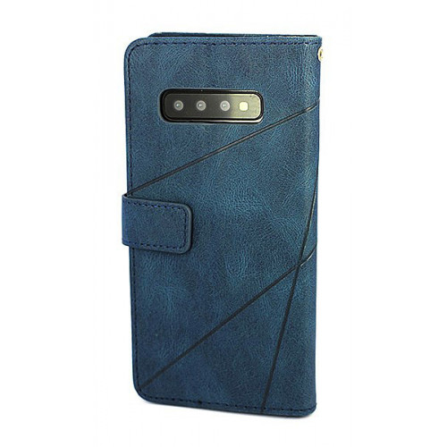 Синий кожаный премиум чехол-книжка для Samsung Galaxy S10 Plus с отделом для пластиковых карт 