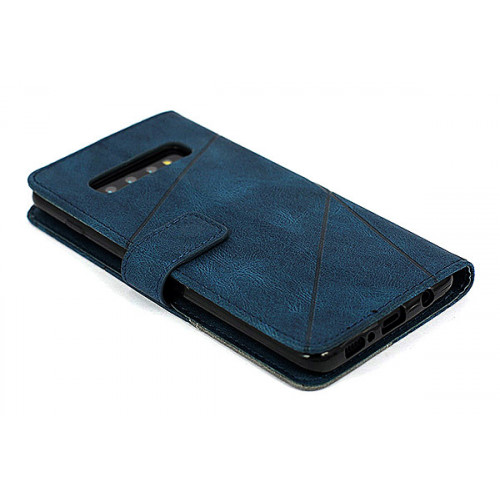 Синий кожаный премиум чехол-книжка для Samsung Galaxy S10 Plus с отделом для пластиковых карт 