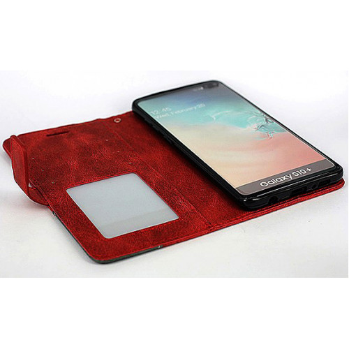 Красный кожаный премиум чехол-книжка для Samsung Galaxy S10 Plus с отделом для пластиковых карт 