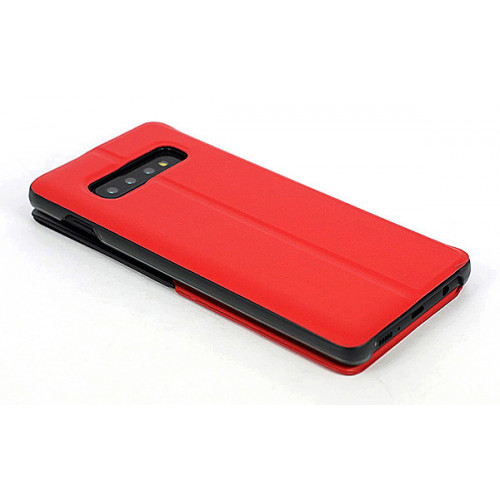 Кожаный чехол Clear View Standing для Samsung Galaxy S10 Plus красный