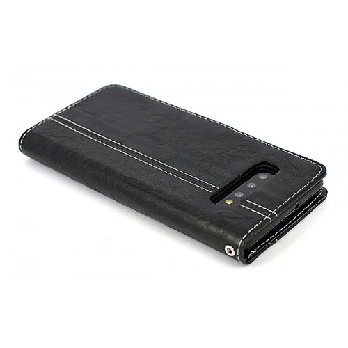 Черный кожаный чехол-книжка для Samsung Galaxy S10 Plus (G9750) с отделом для пластиковых карт и магнитной застежкой