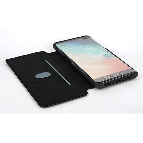 Черный кожаный премиум чехол-обложка для Samsung Galaxy S10 Plus с отделом для пластиковых карт