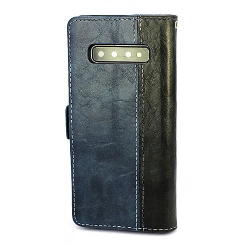 Синий кожаный чехол-книжка для Samsung Galaxy S10 Plus (G9750) с отделом для пластиковых карт и магнитной застежкой