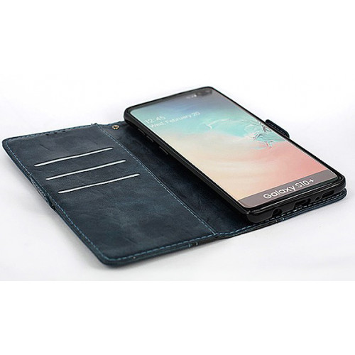 Синий кожаный чехол-книжка для Samsung Galaxy S10 Plus (G9750) с отделом для пластиковых карт и магнитной застежкой