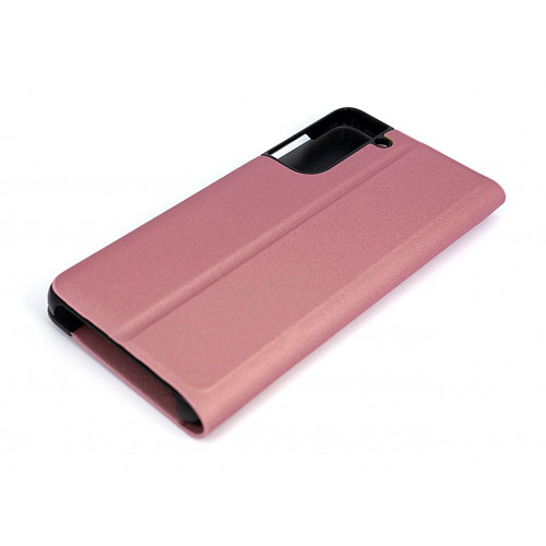 Розовый чехол Clear View Standing для Samsung Galaxy S21 FE с интерактивной полосой