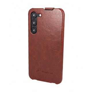 Дизайнерский кожаный фирменный чехол-флип для Samsung Galaxy S23 Plus коричневого цвета