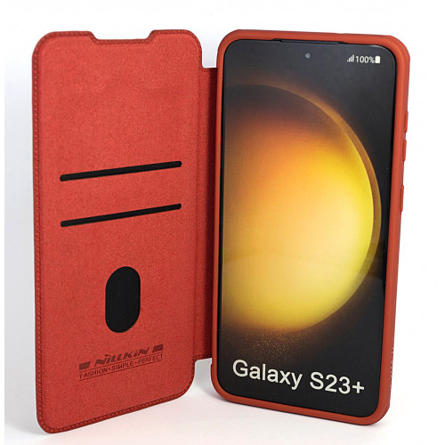 Красный премиум чехол-книжка на Samsung Galaxy S23 Plus (SM-S916) с отделом для пластиковых карт