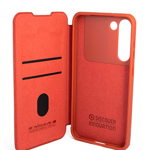 Красный премиум чехол-книжка на Samsung Galaxy S23 Plus (SM-S916) с отделом для пластиковых карт