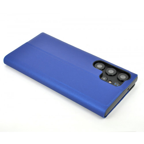 Синий чехол Clear View для Samsung Galaxy S23 Ultra (SM-S918) с интерактивной полосой