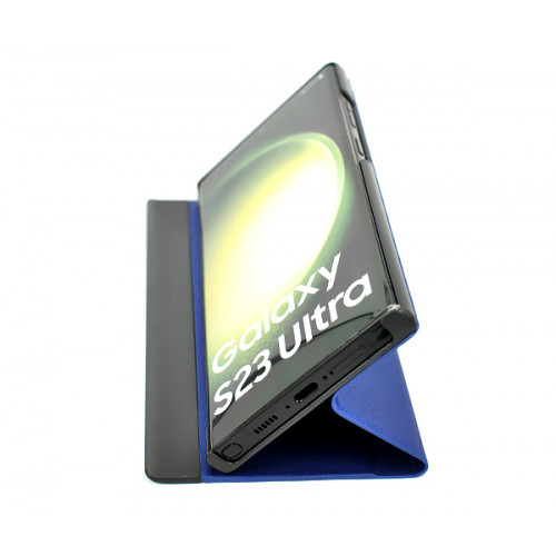 Синий чехол Clear View для Samsung Galaxy S23 Ultra (SM-S918) с интерактивной полосой