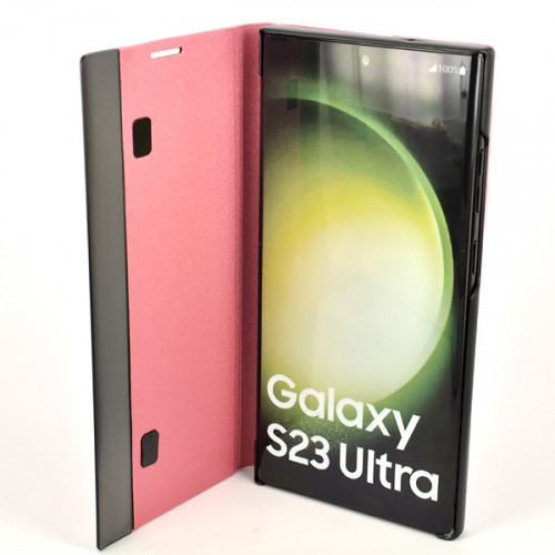 Розовый кейс Clear View для Samsung Galaxy S23 Ultra (SM-S918) с интерактивной полосой