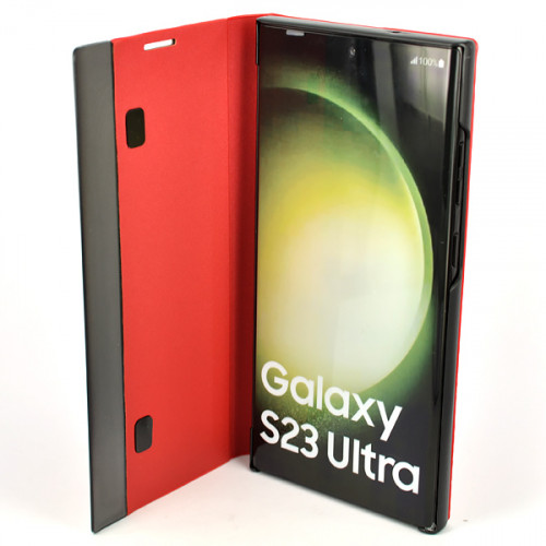 Красный чехол Clear View для Samsung Galaxy S23 Ultra (SM-S918) с интерактивной полосой