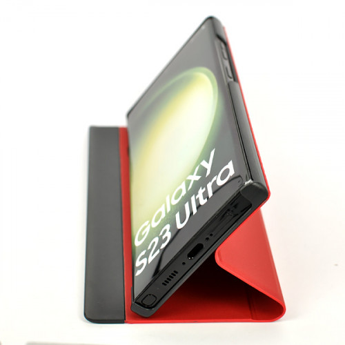 Красный чехол Clear View для Samsung Galaxy S23 Ultra (SM-S918) с интерактивной полосой