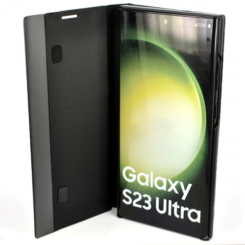 Черный чехол Clear View для Samsung Galaxy S23 Ultra (SM-S918) с интерактивной полосой