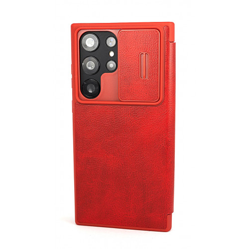 Чехол-книжка Nillkin для Samsung Galaxy S23 Ultra с защитой камеры красного цвета
