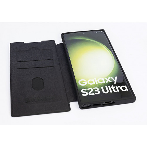 Черный премиум чехол-книжка на Samsung Galaxy S23 Ultra (SM-S918) с отделом для пластиковых карт