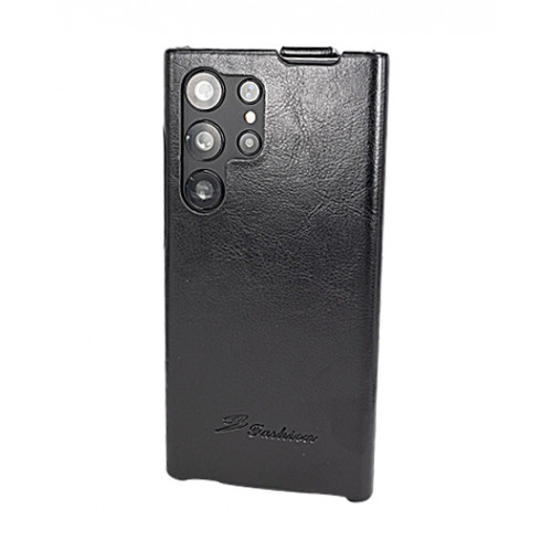 Дизайнерский кожаный фирменный чехол-флип для Samsung Galaxy S23 Ultra черного цвета