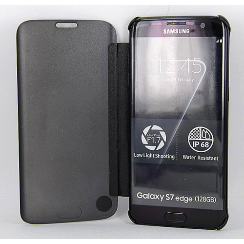 Черный зеркальный чехол Clear View Cover для Samsung Galaxy S7 Edge