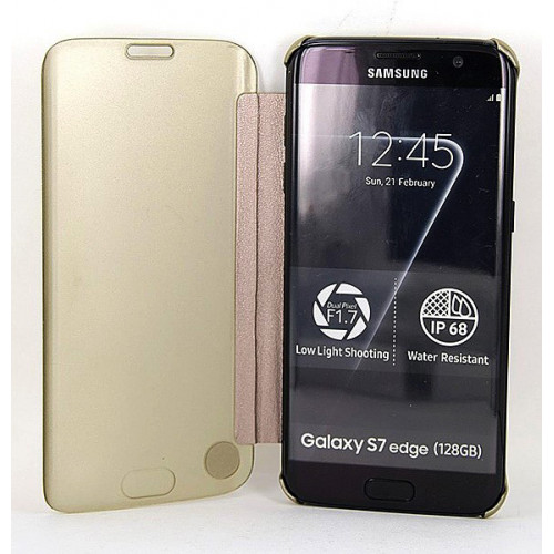 Золотой зеркальный чехол Clear View Cover для Samsung Galaxy S7 Edge
